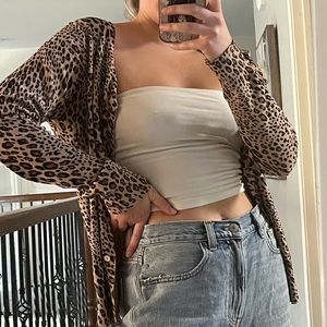 Cheetah Print Button Down Sweater Size S